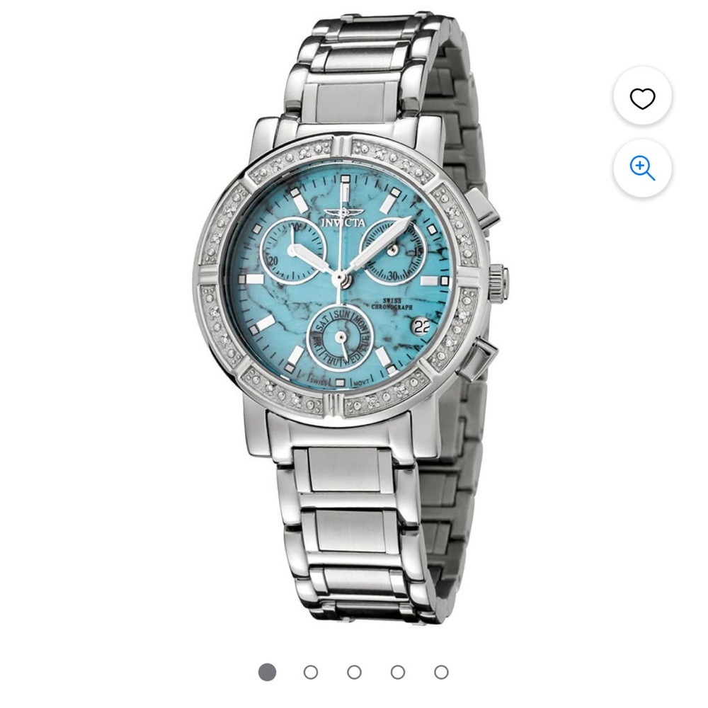 Invicta 0281 Women's Swiss Angel Chronograph Turquoise Stone Dial Diamond Watch